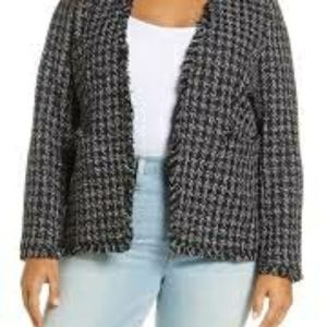 NWT Halogen open front tweed blazer with fringe